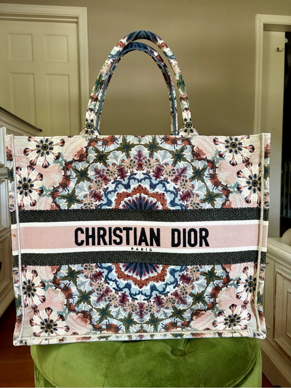 Dior Pink Multicolor Embroidered Book Tote